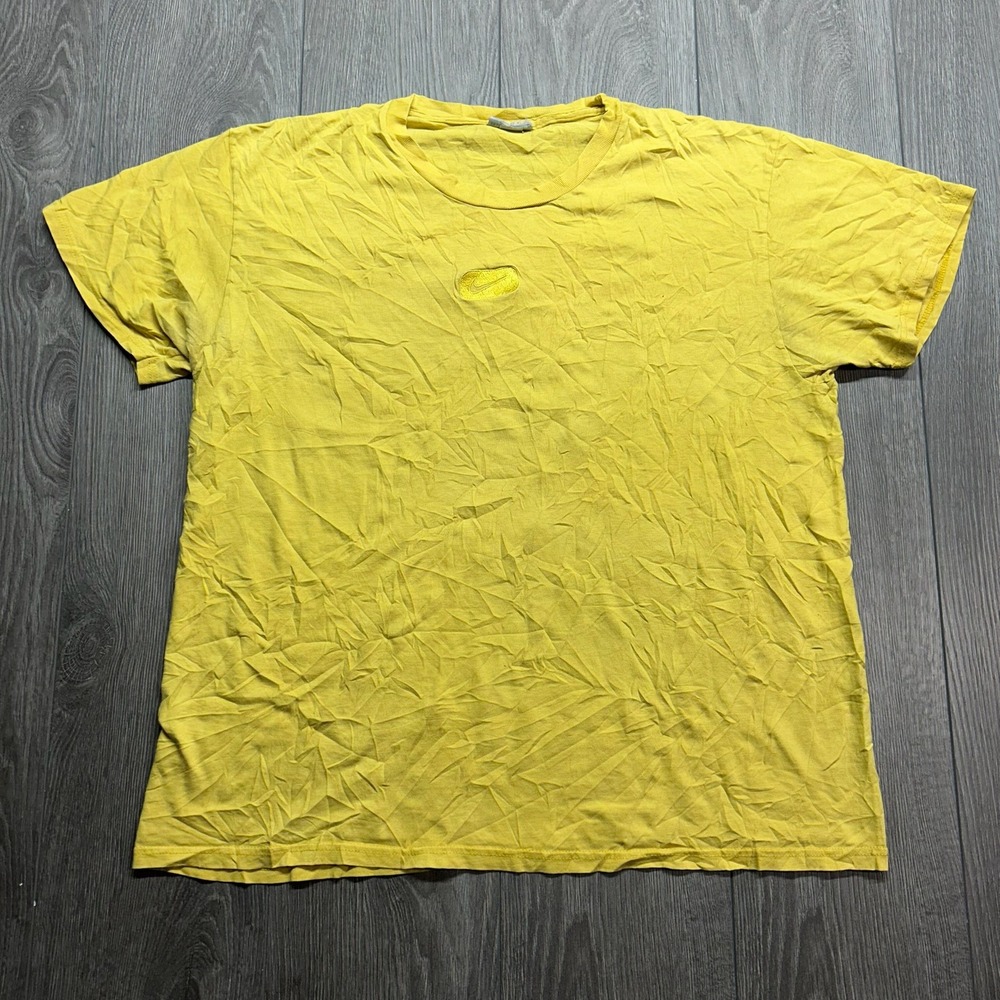 Vintage Nike Embroidered Mini Swoosh T-Shirt Mens Large Yellow Short Sleeve Tee